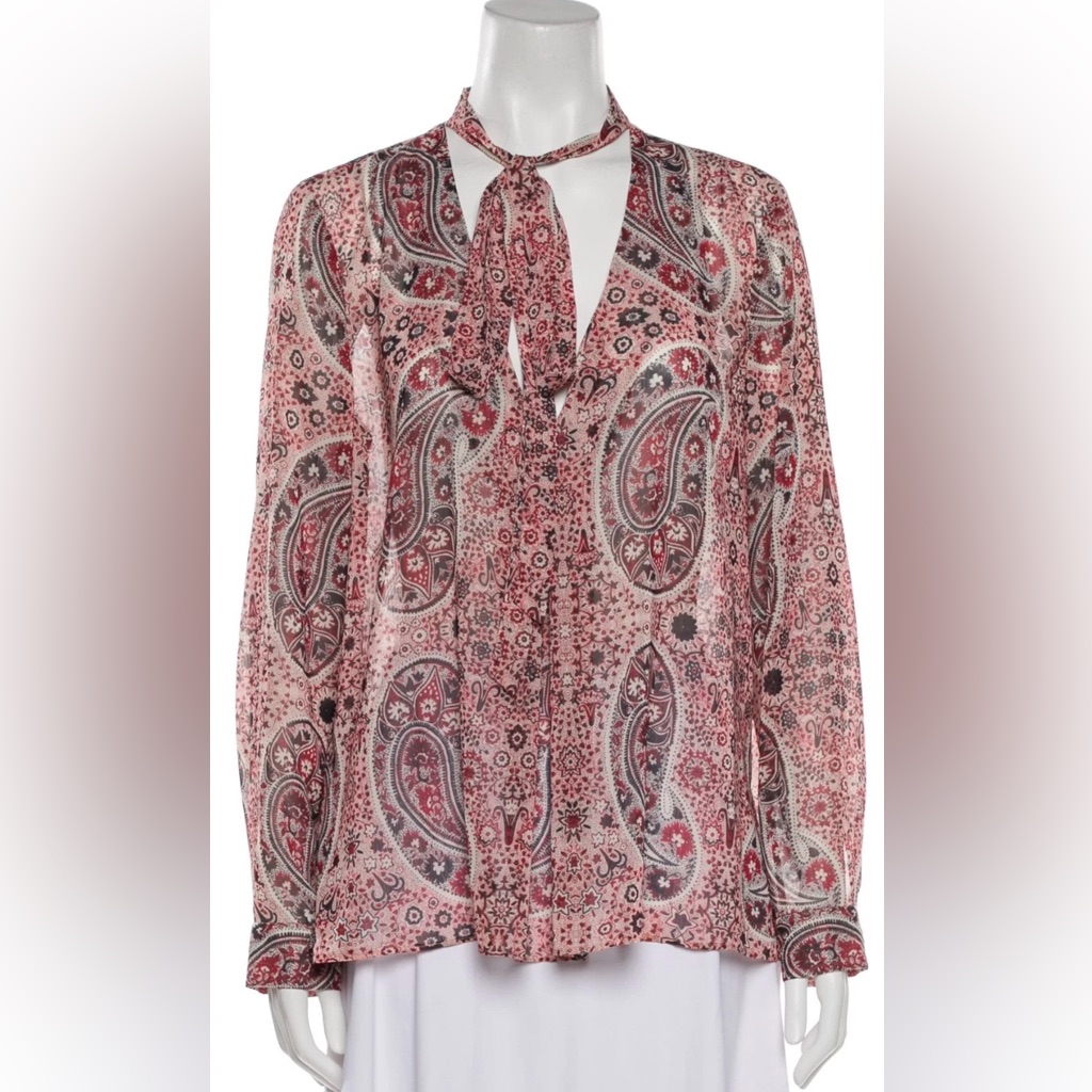 Alice + Olivia Paisley Print Tie-Neck Blouse